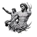 greek god journey with hercule on shoulder tattoo design idea