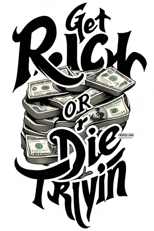 "Get rich or die tryin" scules money tattoo design idea