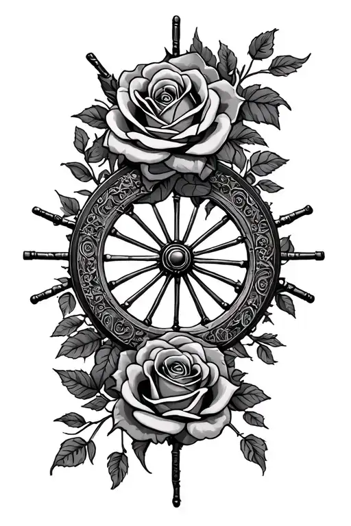 Gypsy wheel with roses wrapped tattoo design idea