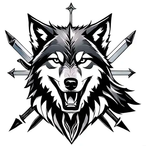 wolf with a grin and part of Calm with swords tattoo design idea