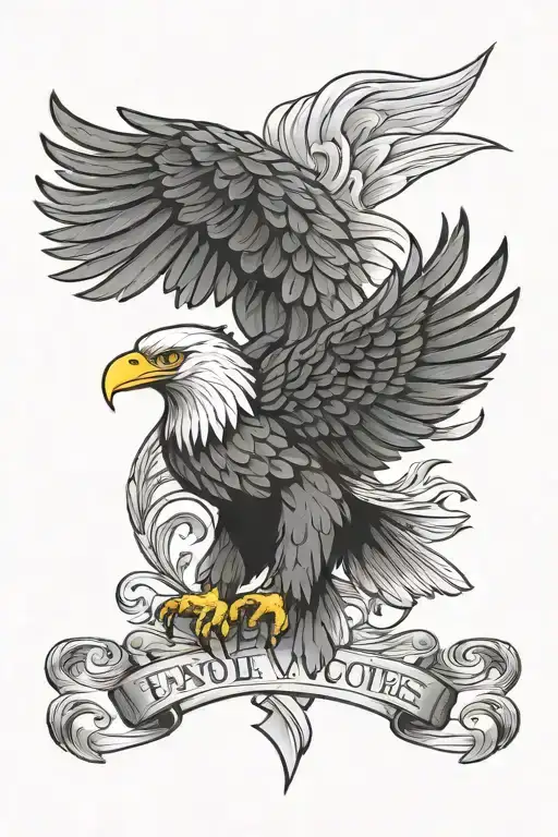 eagle w flag and scroll across the top tattoo design idea