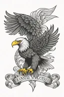 eagle w flag and scroll across the top tattoo design idea