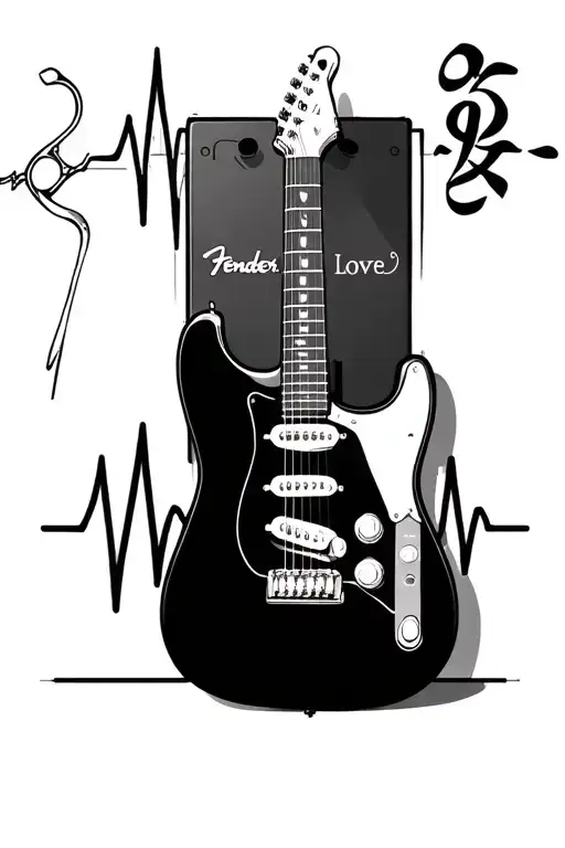 fender guitar, ps5 controller, kanji love, fishing hook, heartbeat tattoo design idea