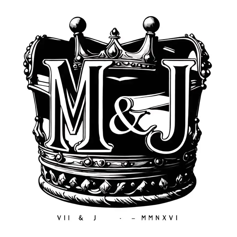 "M & J VI-I-MMXXIV" "M & J VI-I-MMXXIV" King & Queens Crown tattoo design idea