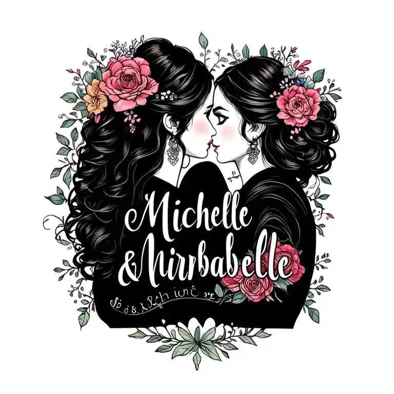 "Michelle & mirabelle" daughters names incorporated tattoo design idea