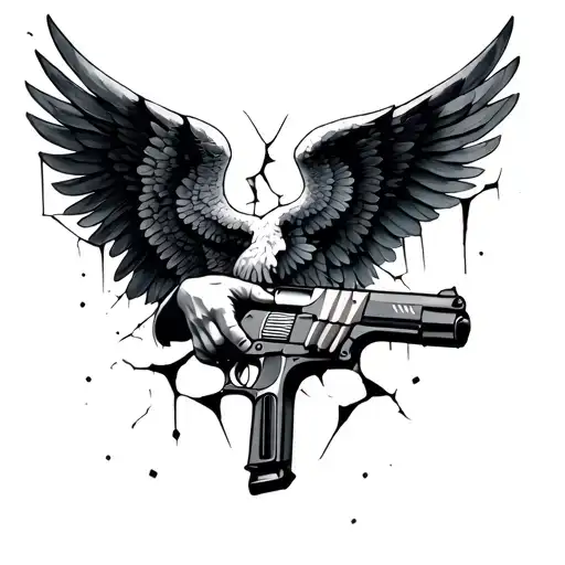 broken angels holding a 1911 45 tattoo design idea