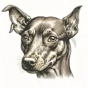 A brown miniature pinscher dog head tattoo design idea