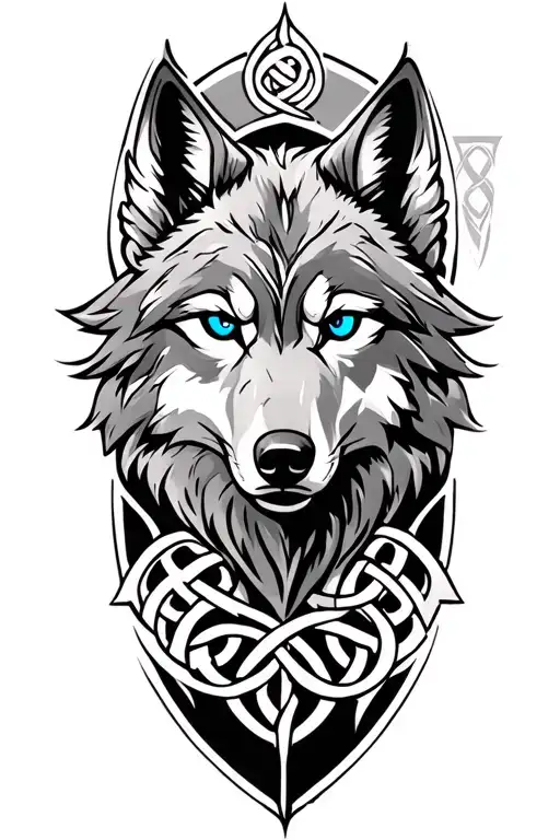 wolf with blue eyes on armor tattoo design featuring Celtic dara knot  tattoo design idea