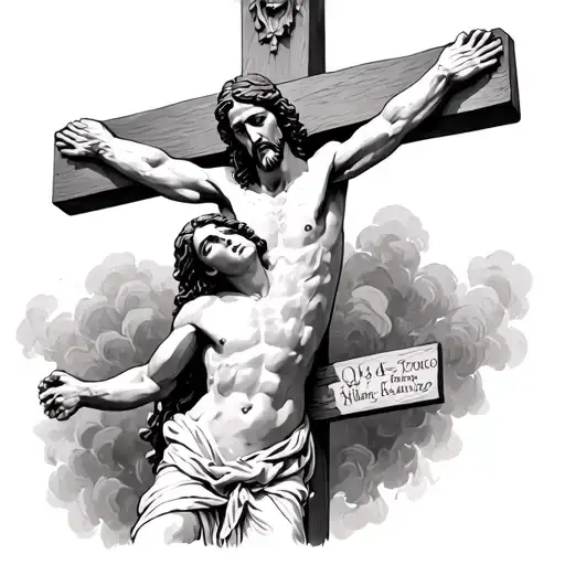 jesus crucified and Mariam crying below the cross made tattoo design idea