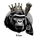 gorilla with crown and bandana with "D-Low" underneath tattoo design idea
