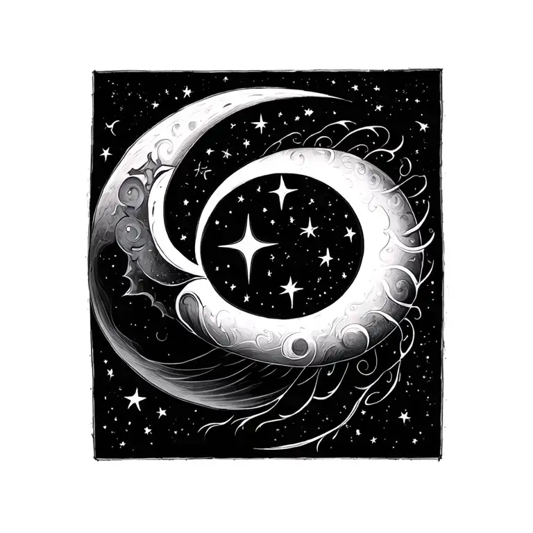 sun moon stars forming the shape tattoo design idea
