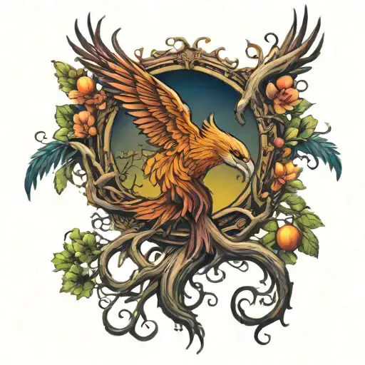 Phoenix Bird Inside A Tree Of Life tattoo design idea
