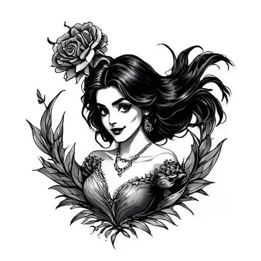 something to honor my high school drama club, something including The Little Mermaid, The Addams Family, and BATB tattoo design idea