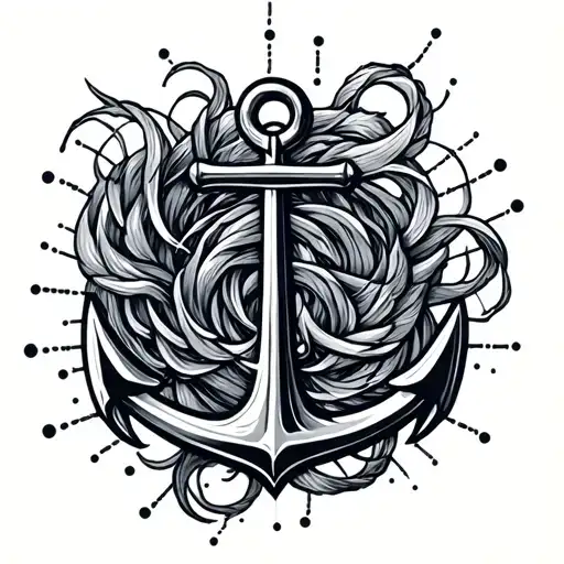 anchor with morse code flowing tattoo design idea