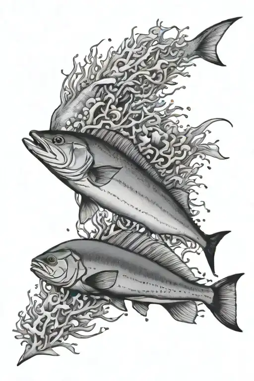 Mahi Mahi and reef saltwater ocean tattoo design idea
