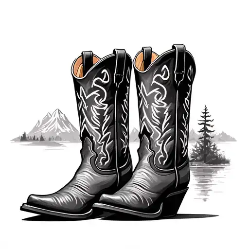 tennessee landscape inside cowboy boots tattoo design idea