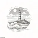 waves, lighthouse, sea, mountain, rocks tattoo design idea