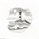 waves, lighthouse, sea, mountain, rocks tattoo design idea