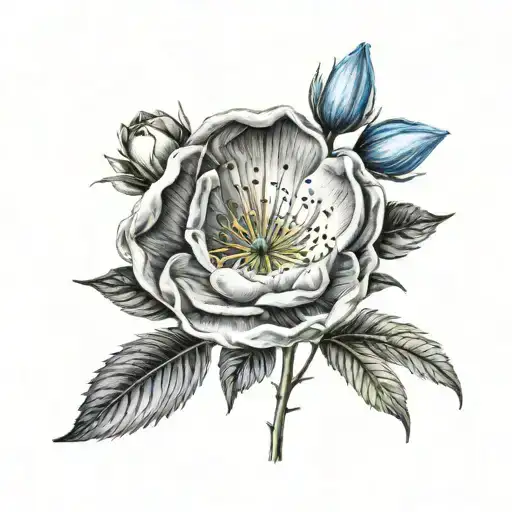 Snow drop, Rose, morning glory, Poppy, Violet, primrose, peony, marigold, Aster, morning glory tattoo design idea