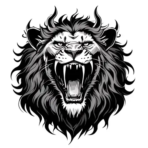 lion biting a demon head surrounded tattoo design idea