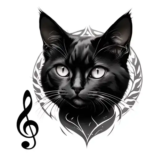 Black Cat Treble Clef Illuminated tattoo design idea