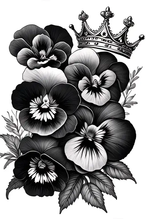 pansies and crown tattoo design idea