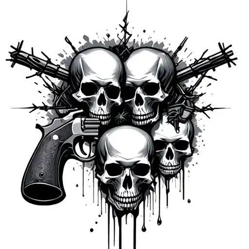 Putin, barbed wire guns and criminal symbols, 4 chirches, tears m 7 skulls tattoo design idea