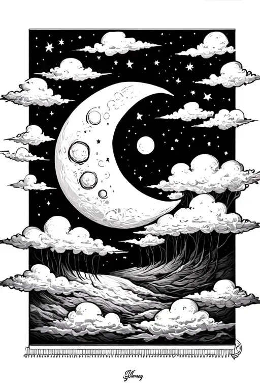 moon and cloud tattoo design idea