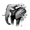 elephant face and flowers tattoo design idea