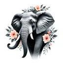 elephant face and flowers tattoo design idea