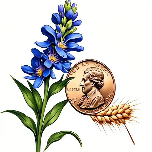 Bluebonnet with a wheat back penny design tattoo design idea