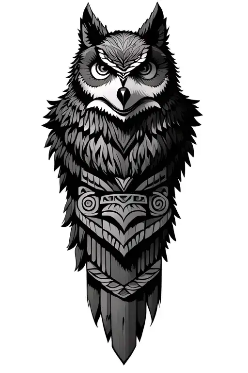 totem pole inspired design featuring a owl, wolf and grizzly bear  tattoo design idea