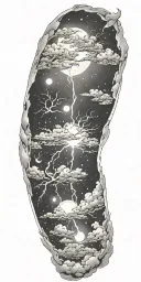night sky filled with constellations moon thunderstorm lightning bolts  tattoo design idea
