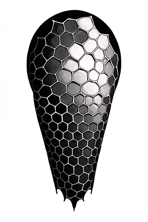 Realistic greyscale honeycomb tattoo on the outer side of the leg tattoo design idea