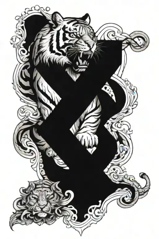 tiger and god symbol in alchemy tattoo design idea