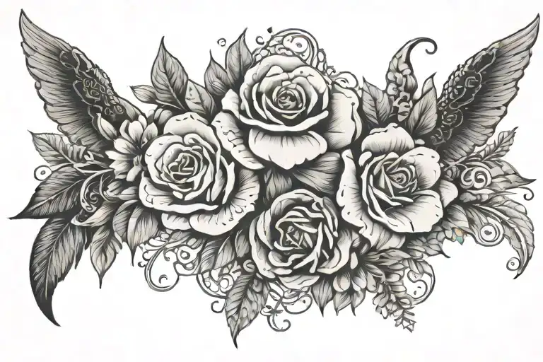 forever and ever amen words in fine line flowers and lace and natical animals tattoo design idea