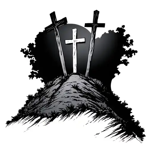 3 Crosses On A Hill tattoo design idea