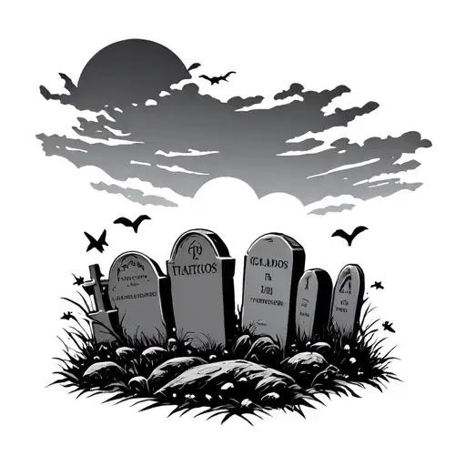 graveyard scene with tombstones tattoo design idea