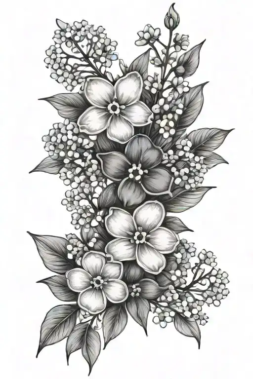 Floral forget me not with baby's breath boquet tattoo design idea