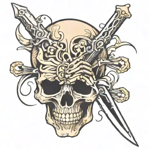 Skeleton Hand with a blade going tattoo design idea