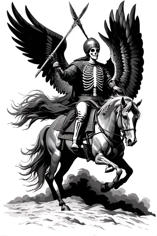 winged hussar on horseback with a lance skeleton tattoo design idea