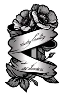 cross wrapped banner with dates and signature with poppy flowers  tattoo design idea