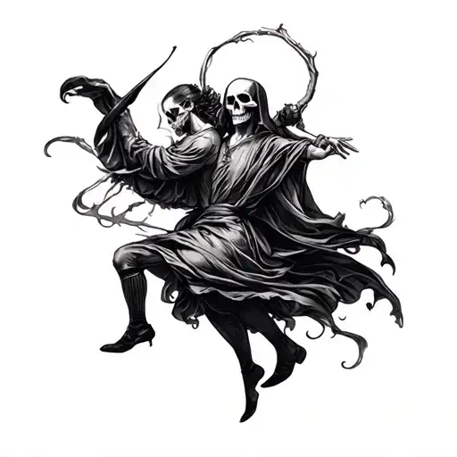 Holbein's macabre dance with Echer M.C fade tattoo design idea