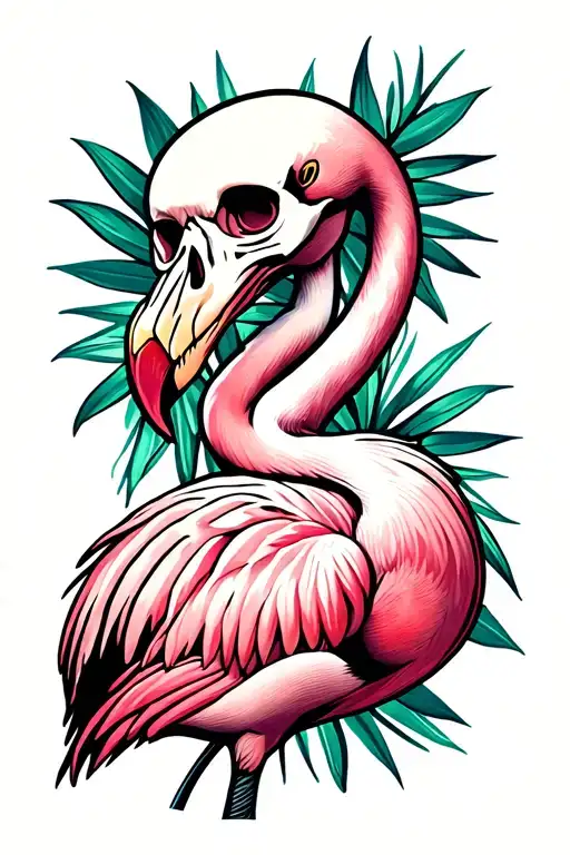 flamingo skeleton looking tattoo design idea