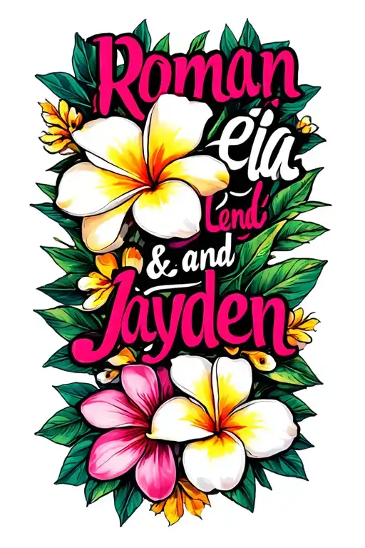 "Roman Leila and Jayden " plumeria flowers tattoo design idea