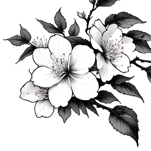neo trad cherry blossoms, cyber sigilism tattoo design idea