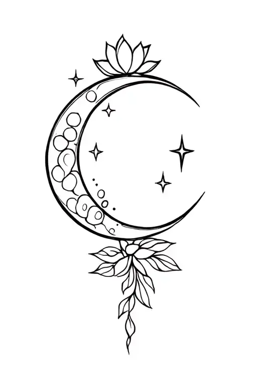 moon, stars, lotus, feminine power, growing, freedom tattoo design idea