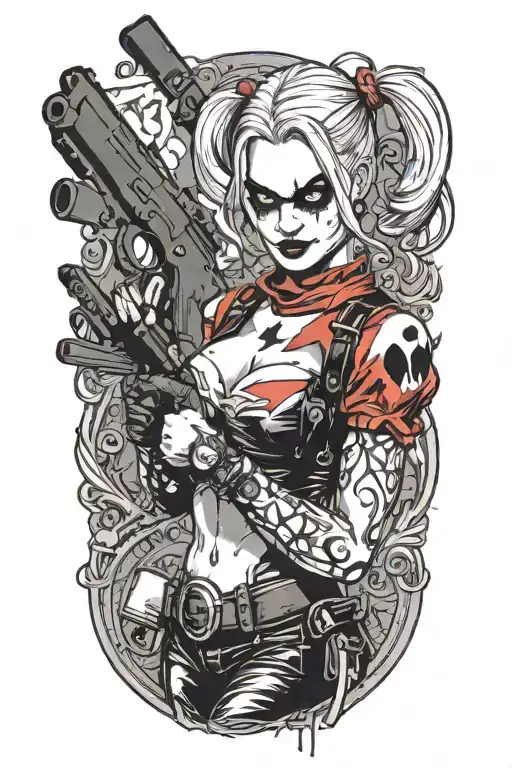 harley quinn holding gun tattoo design idea
