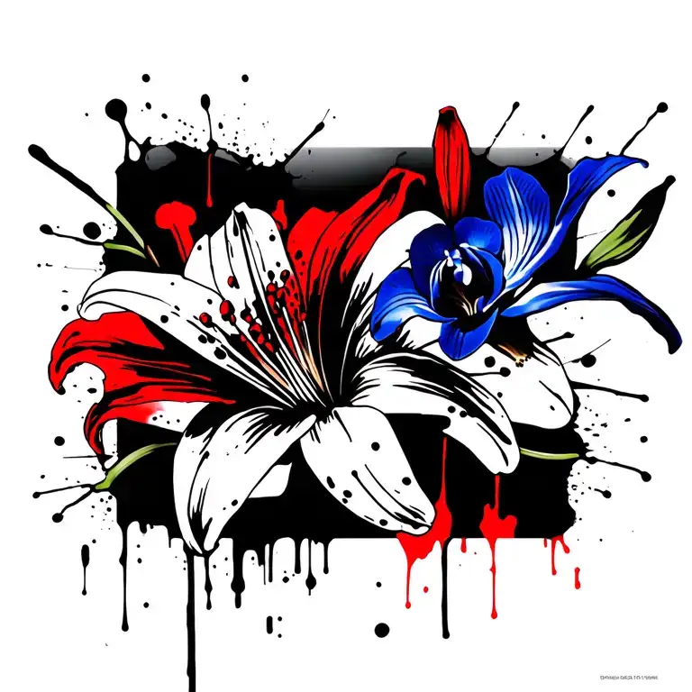 White lily and blue orchid tattoo design idea