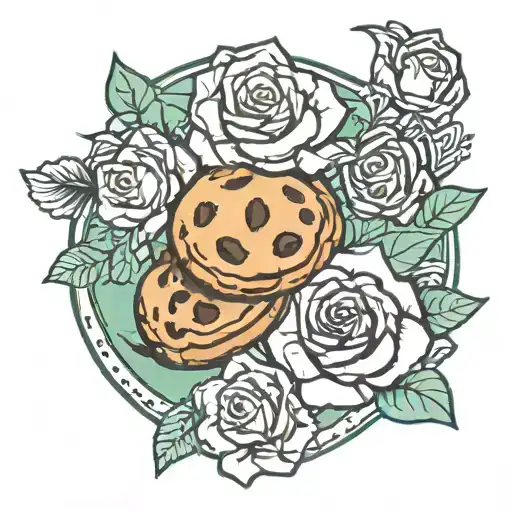 Green bucket, chocolate chip cookie, rose tattoo design idea